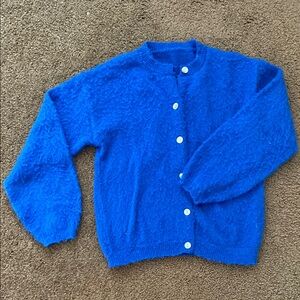 Cozy Fuzzy Colbalt Blue w/ shell buttons Cardigan